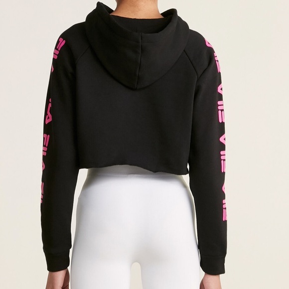 FILA CROPPED LOGO HOODIE BLACK AND PINK - Picture 3 of 4